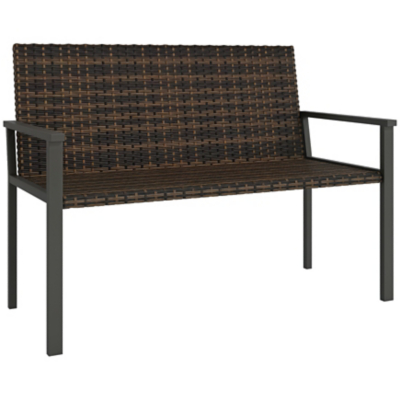 Outsunny Rattan Garden Bench Loveseat with Quick-Drying Padding, Mixed Brown, Brown