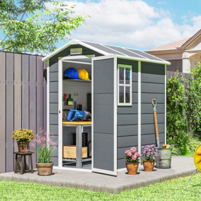 Outsunny Grey 4x6 Plastic Shed Floor with Window Lock