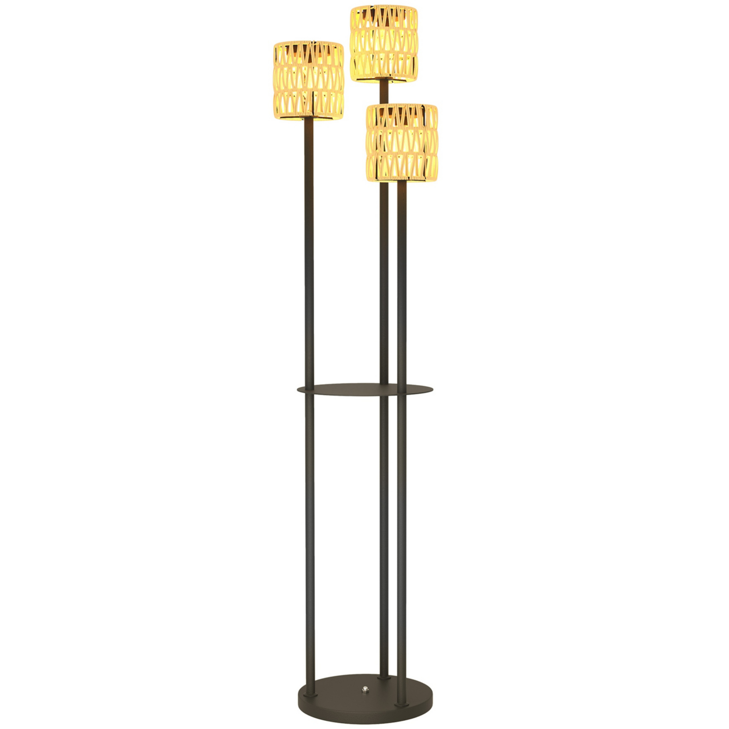George Yellow Outsunny 3-Light Solar Rattan Floor Lamp