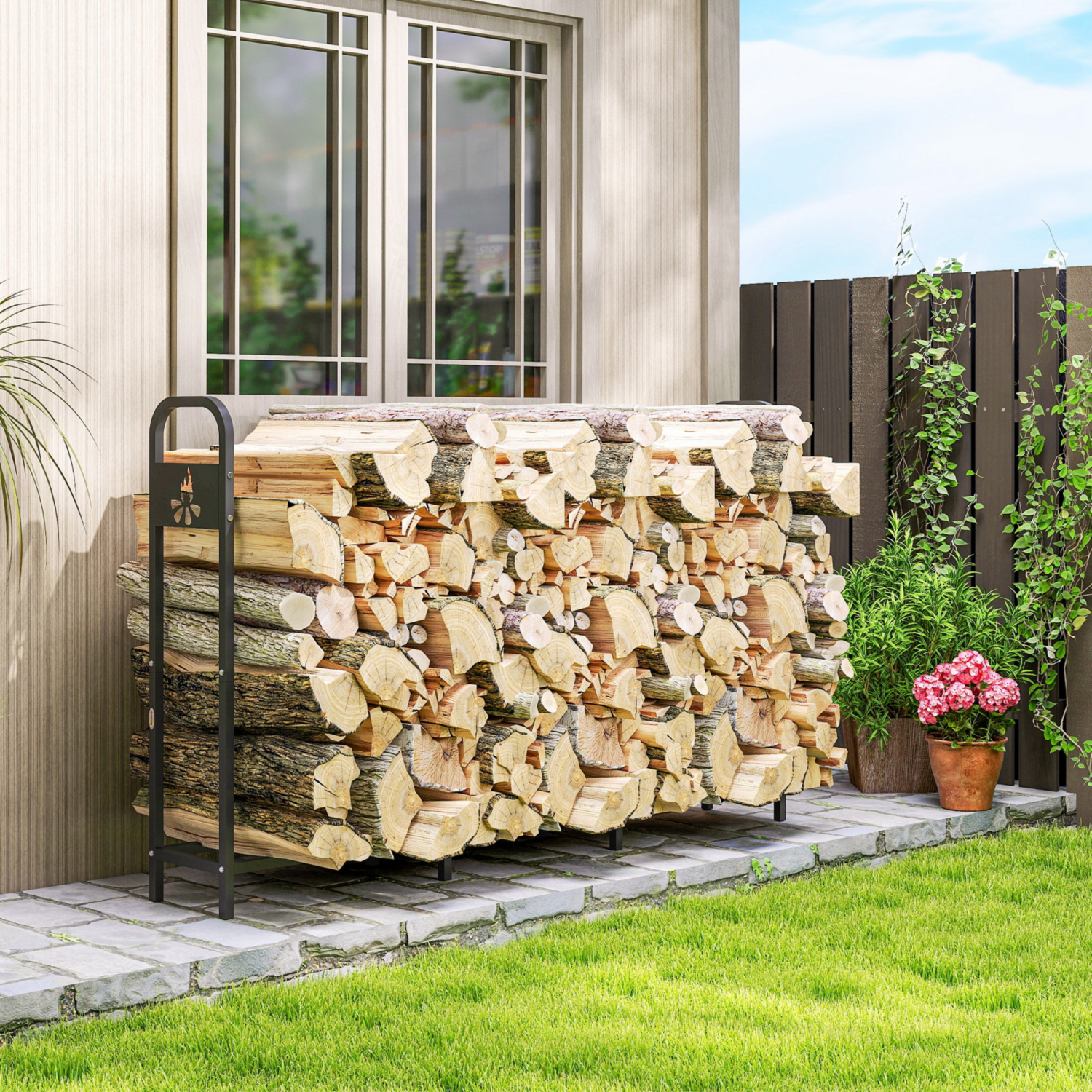 Outsunny Firewood Log Holder - Steel - Black - 30cm - Image 8