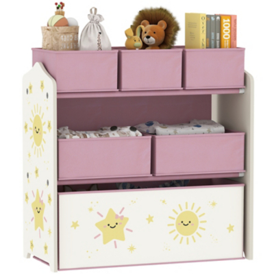 AIYAPLAY 3-Tier Kids Storage Shelf With 6 Removable Fabric Boxes - - Pink  | TJ Hughes
