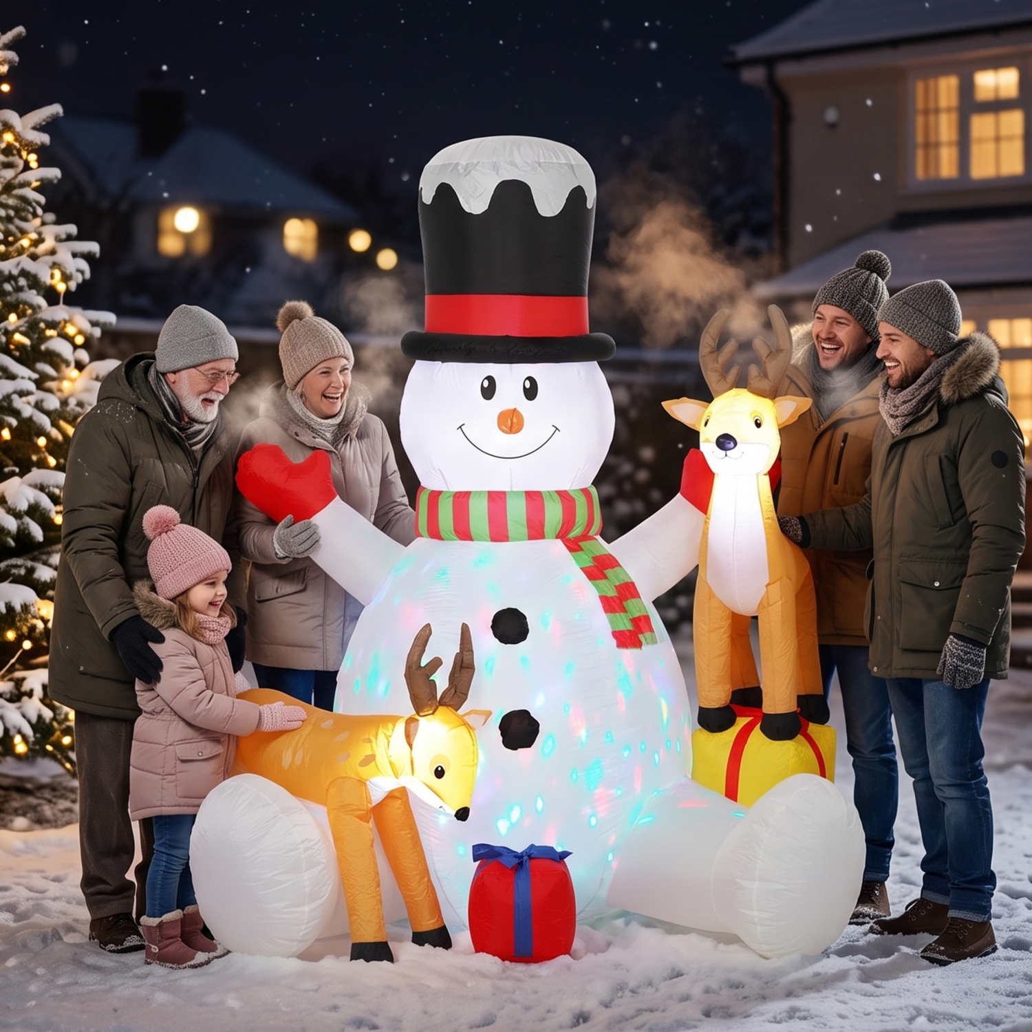 Outsunny 7Ft Giant Christmas Inflatable Snowman With 2 Reindeer, White - Image 9