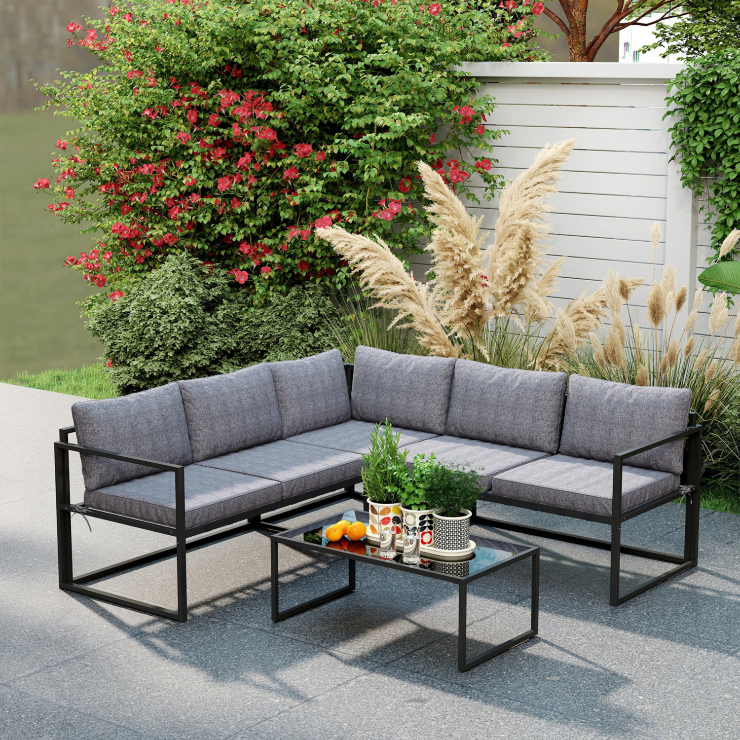 Outsunny Unisex Grey 3 Piece L Shaped Garden Furniture Set With Cushions, - Image 10