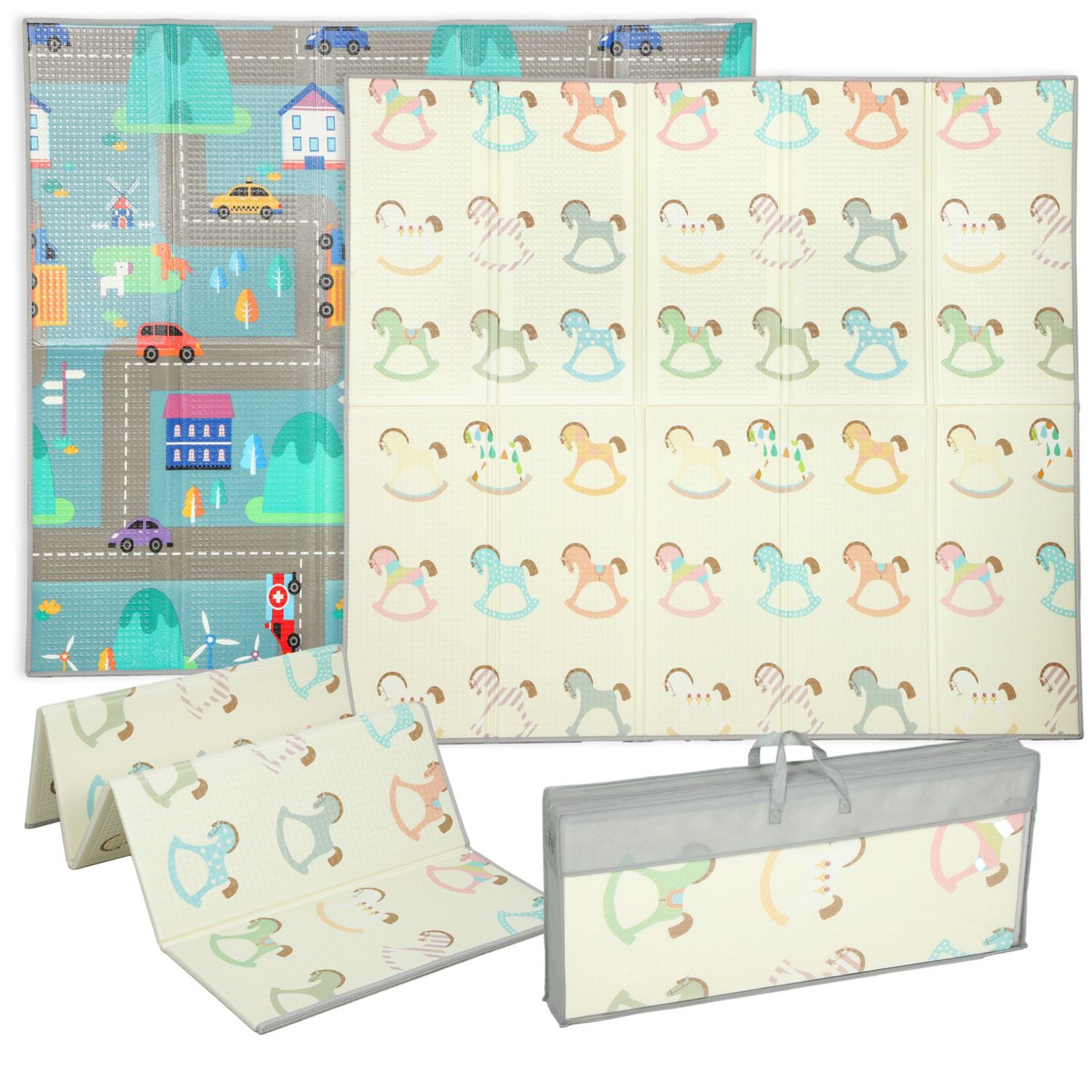George Multi Aiyaplay Rocking Horse & Roads Double-Sided Baby Play Mat