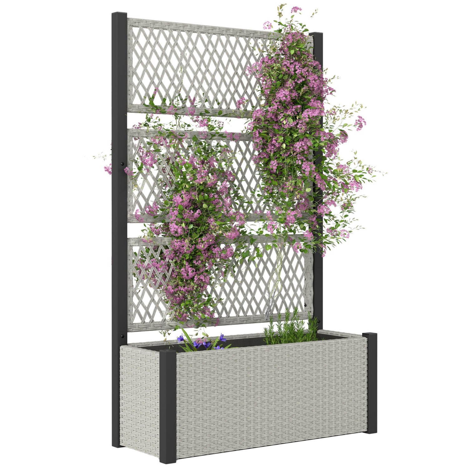 Outsunny Unisex Grey Garden Planter Box With Trellis, Rattan Raised Bed In - Image 9