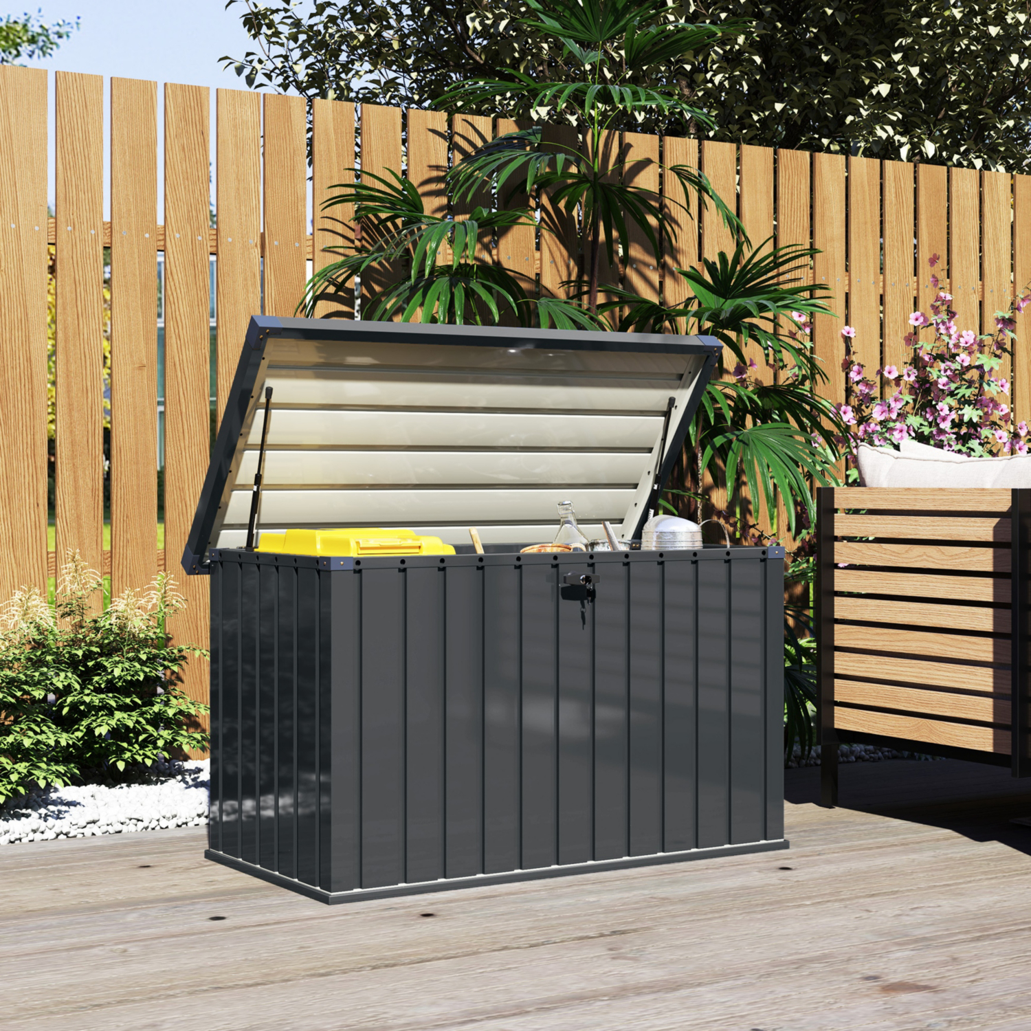 Rackhams Dark/Grey 400L Galvanised Steel Garden Storage Box - Image 7