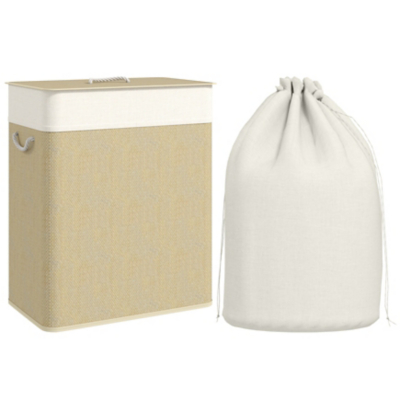 HOMCOM 100L Laundry Basket with Lid, Washing Basket for Bathroom, Cream, Cream