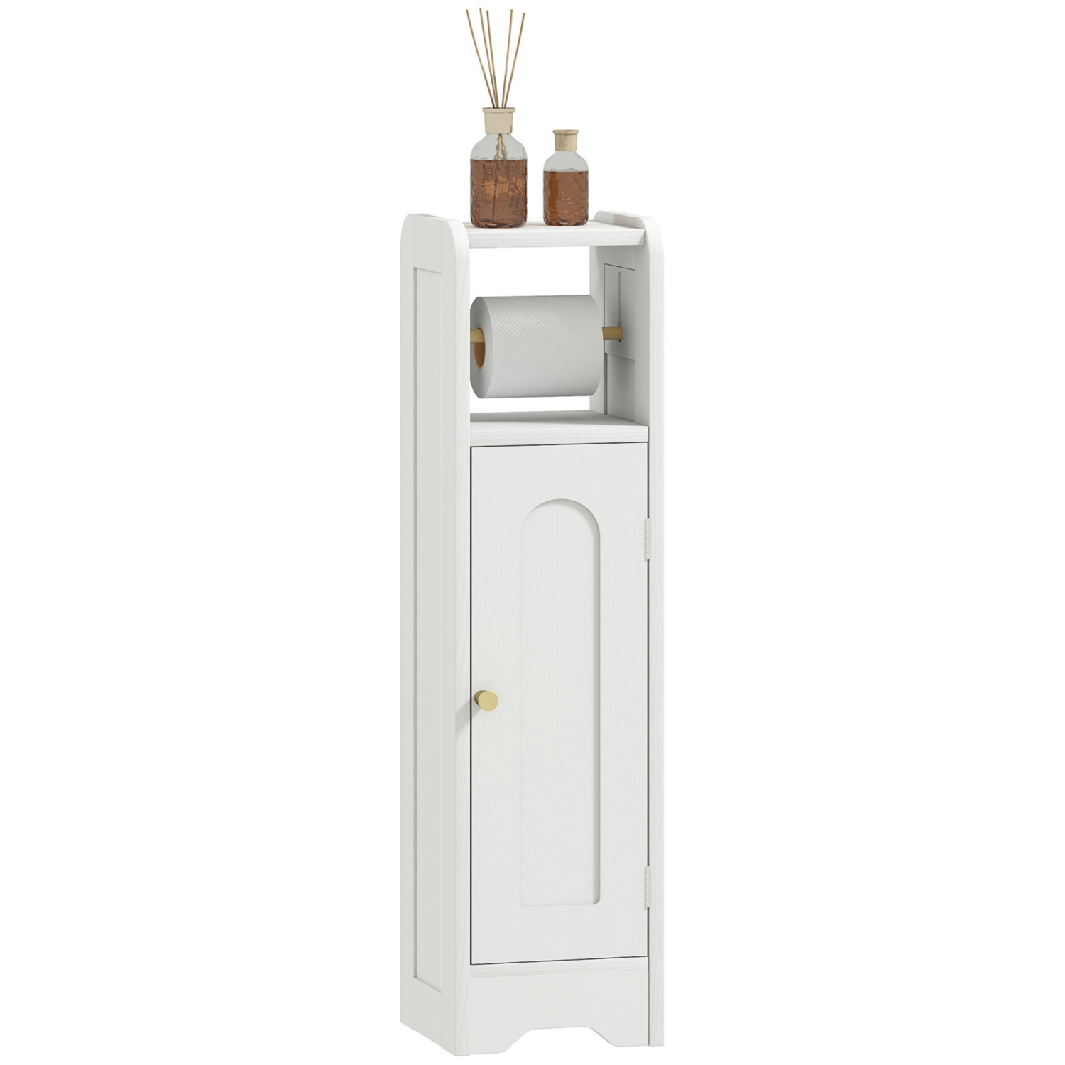 Homcom Unisex White Toilet Roll Holder Slim Bathroom Cabinet With Adjustable Shelf Small - Image 9