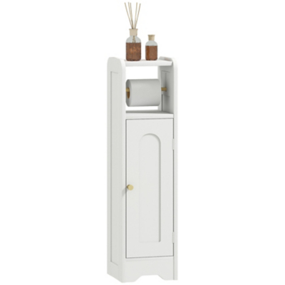 HOMCOM Toilet Roll Holder Slim Bathroom Cabinet with Adjustable Shelf White, White