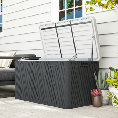 Outsunny 380L Garden Storage Box Waterproof Outdoor Storage Box Wood Effect, Grey