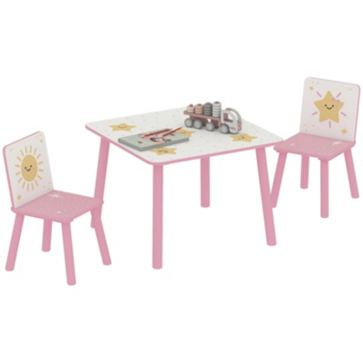 AIYAPLAY 3-Piece Kids Table With 2 Chairs Set For Bedroom Nursery - Pink  | TJ Hughes