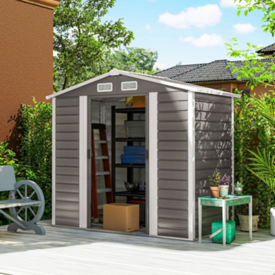 Outsunny 7 x 4ft Upgraded Metal Shed with Lock, Easy to Assemble, Light Grey, Grey