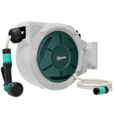 Outsunny Retractable Hose Reel Wall Mounted With Lock, Auto Rewind, Grey, Grey