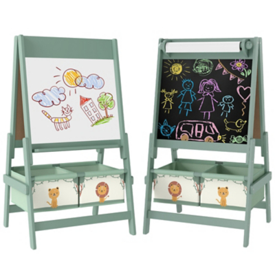 AIYAPLAY 3-in-1 Kids Easel, Double-Sided Art Easel with Paper Roll, Green, Green