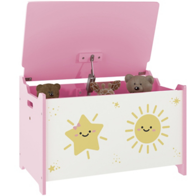 AIYAPLAY Toy Box With Lid - Safety Hinges For Kids - Nursery - Bedroom - - Pink  | TJ Hughes