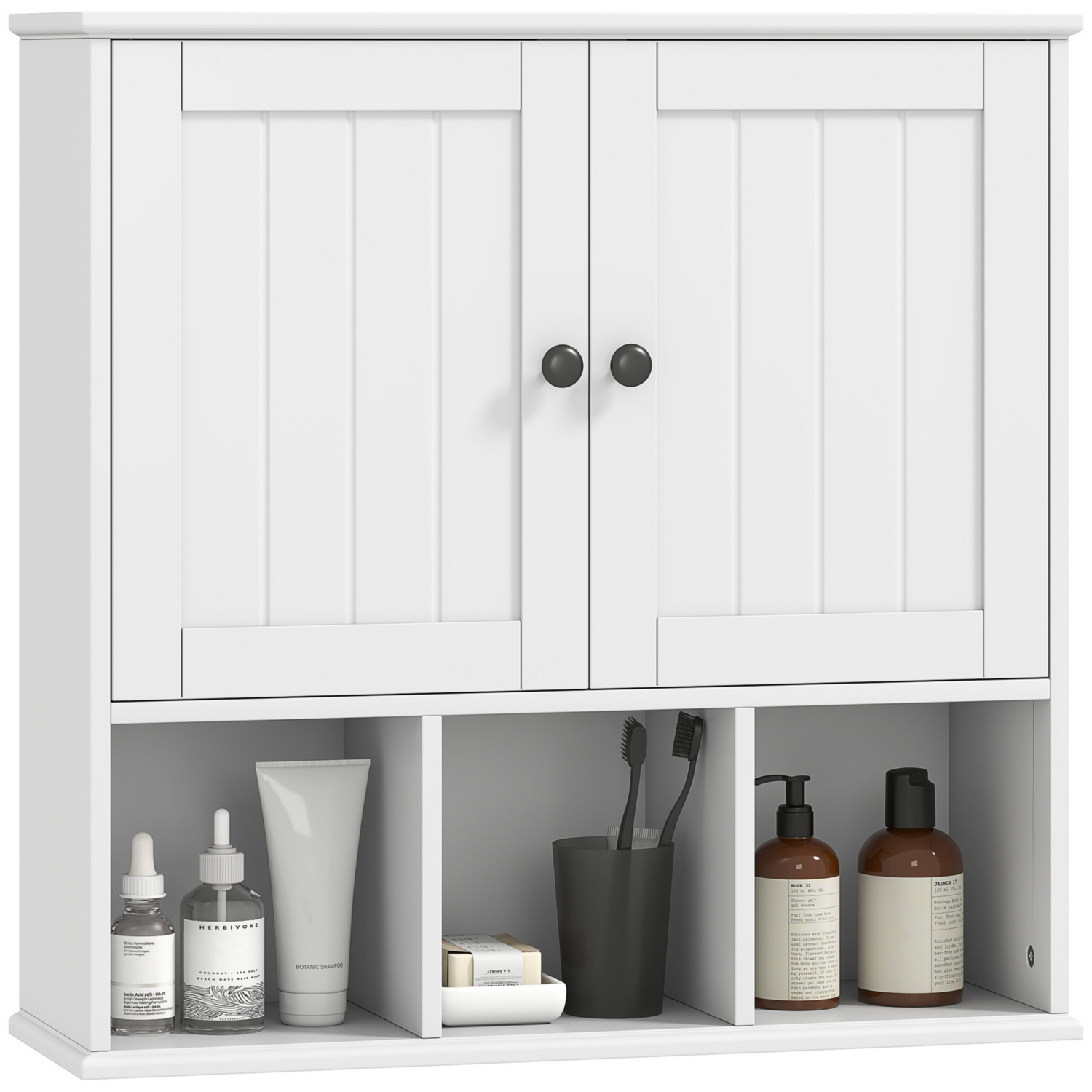 HOMCOM Bathroom Wall Cabinet, Medicine Cabinet with Open Compartments, Shelf in White | Size: W600mm x H600mm - Image 11