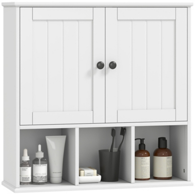 Homcom Bathroom Wall Cabinet, Medicine Cabinet With Open Compartments, Shelf, White
