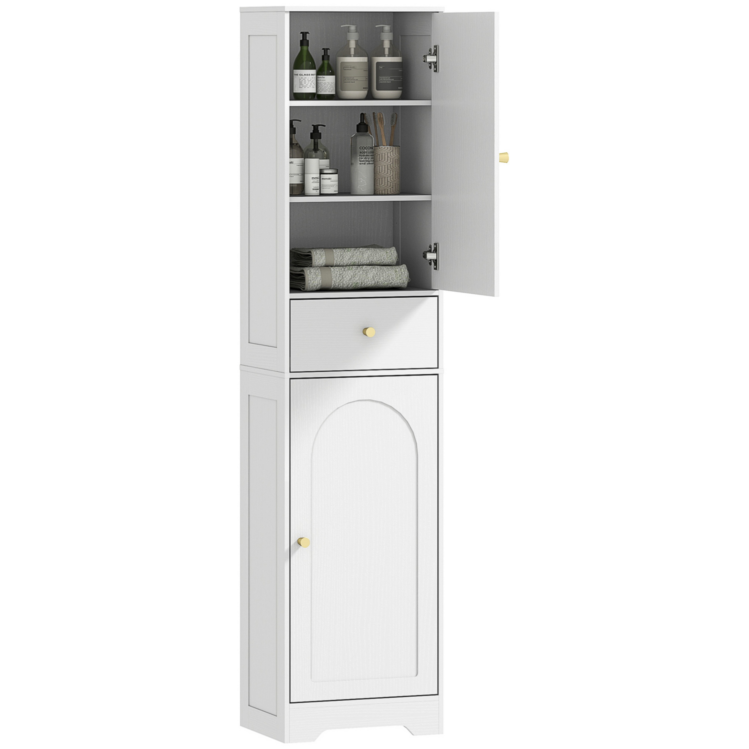 Homcom Unisex White Tall Bathroom Storage Cabinet With Arch Doors Adjustable Shelf - Image 10