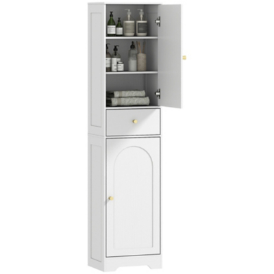 HOMCOM White Tall Bathroom Storage Cabinet with Arch Doors Adjustable Shelf 1700mm, White