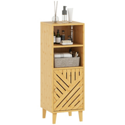 George HOMCOM Bamboo Narrow Open Shelf Storage Cabinet - Natural