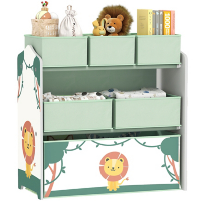 AIYAPLAY 3-Tier Kids Storage Shelf With 6 Removable Fabric Boxes - - Green  | TJ Hughes