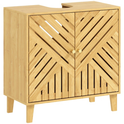 HOMCOM Bamboo Bathroom Under Sink Cabinet with Adjustable Shelf, Natural, Yellow