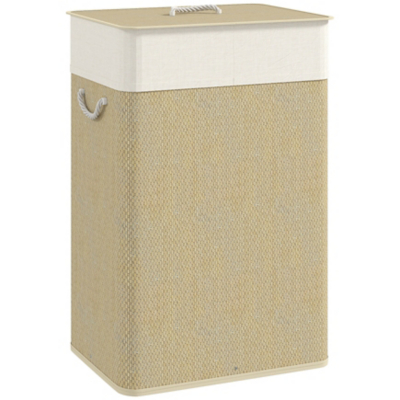 HOMCOM Laundry Hamper with Removable Washable Liner Bag, Nature Wood Finish, Brown