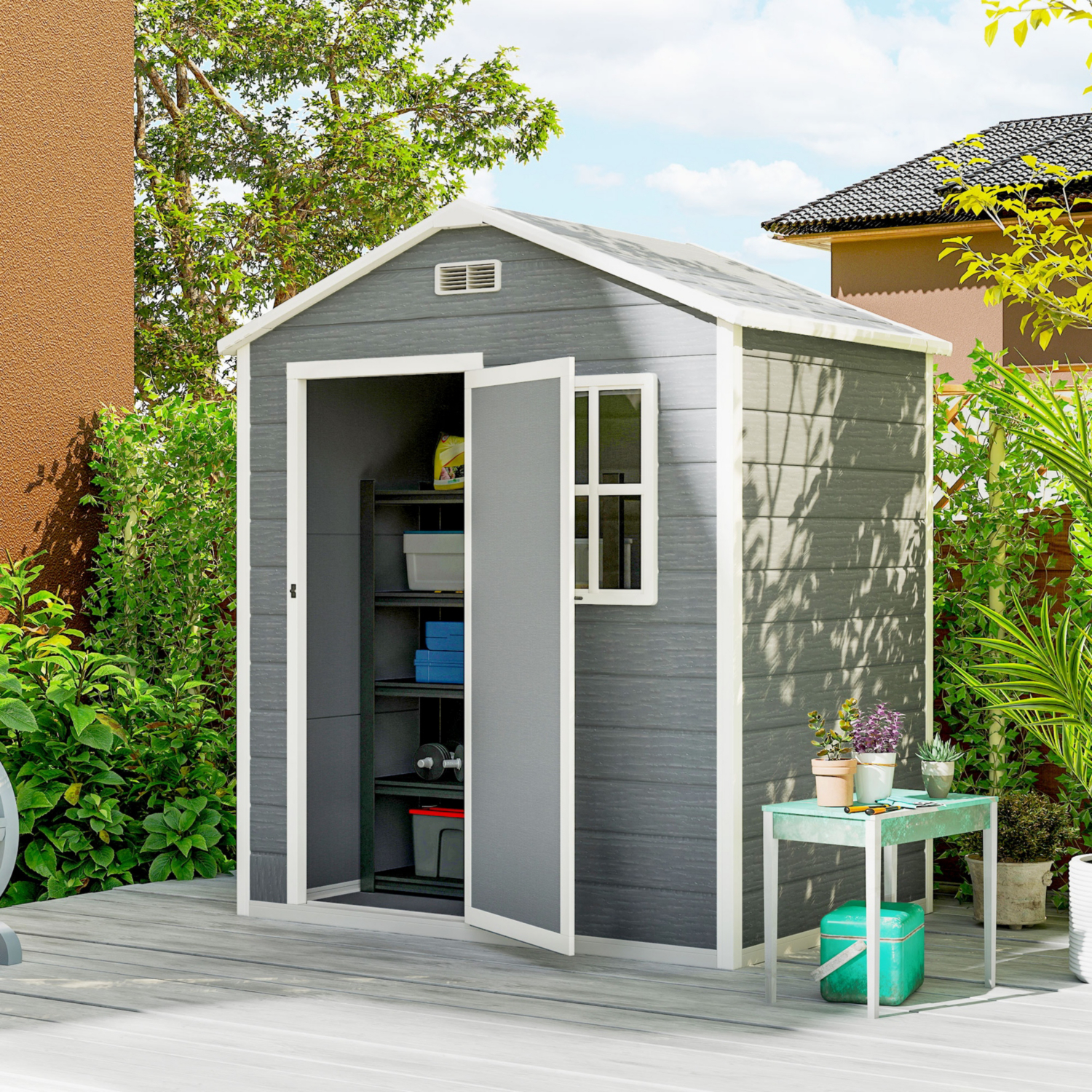 Outsunny Unisex Grey 6 X 4Ft Resin Garden Shed With Floor And Window, - Image 7
