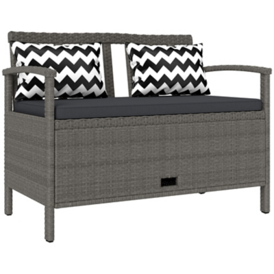 Outsunny 160L Rattan Garden Storage Bench, Cushioned Outdoor Bench, Grey, Grey