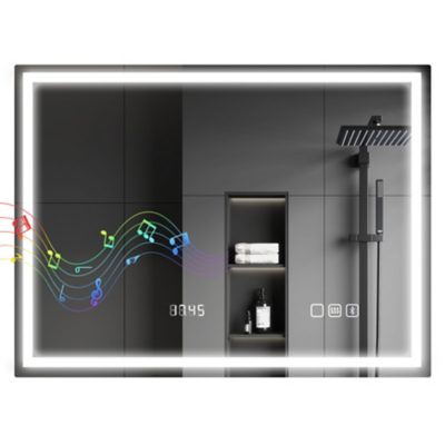 HOMCOM 600 x 800 mm Bathroom Mirror with Bluetooth Clock Lights Demister Pad, Silver