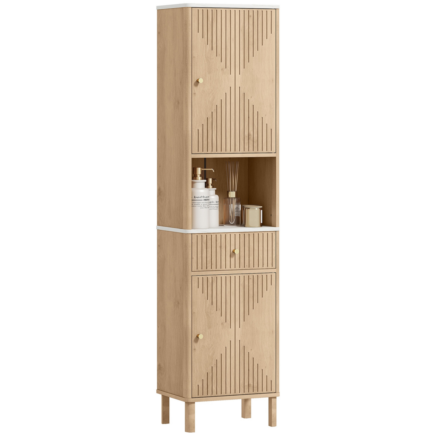 George Brown Oak Homcom Oak Tallboy Bathroom Cabinet