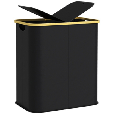HOMCOM 80L Collapsible Laundry Hamper, Washing Basket for Bathroom, Black, White