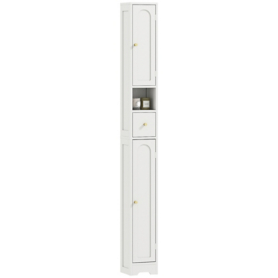 HOMCOM White 20cm Slim Bathroom Storage Cabinet with Adjustable Shelves 1850mm, White