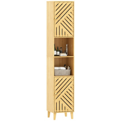 HOMCOM Tall Bathroom Cabinet with Open Compartments and Adjustable Shelves, Yellow
