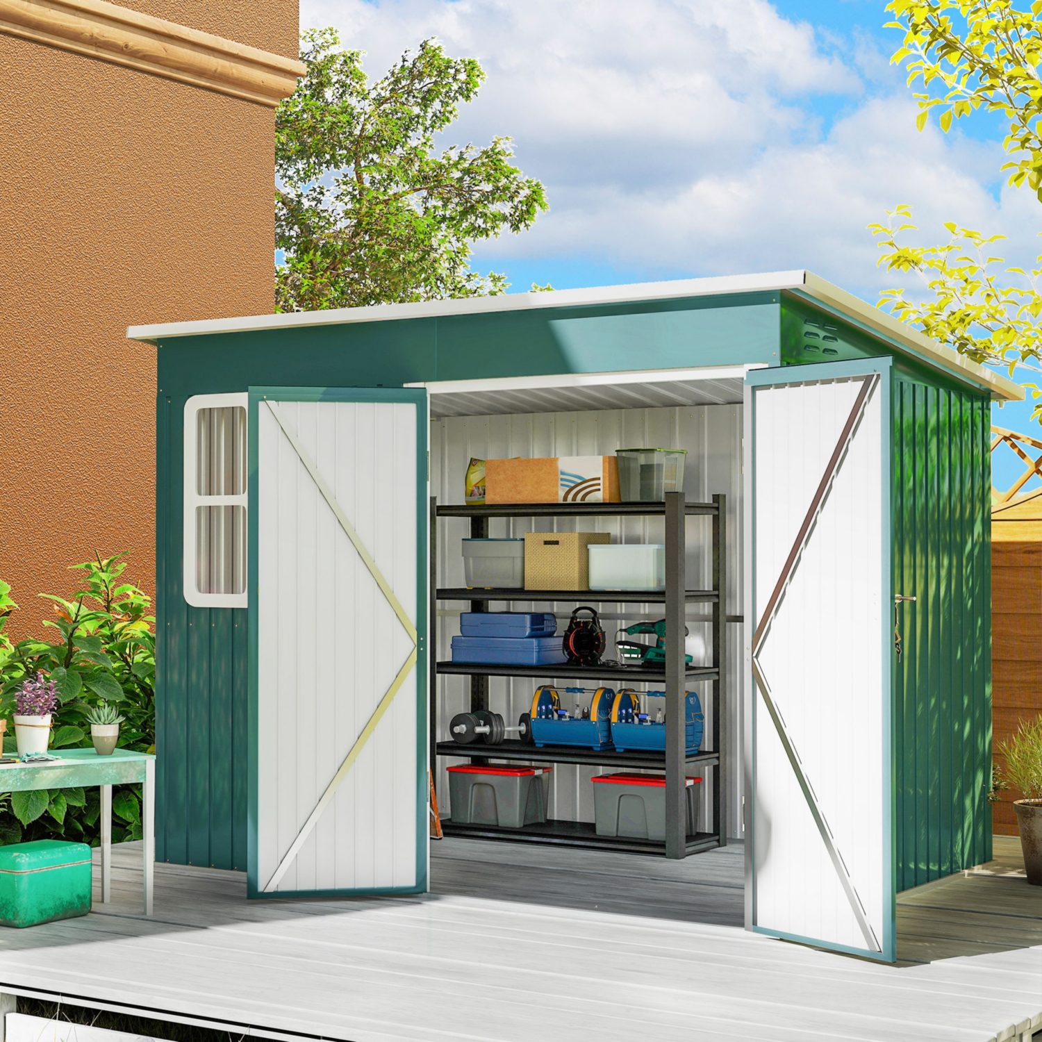 George Green Outsunny 8.5X6 Steel Shed With Foundation