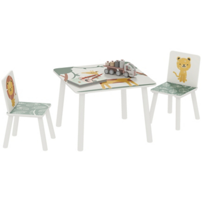 AIYAPLAY 3-Piece Kids Table with 2 Chairs Set for Bedroom, Nursery, Green, Green
