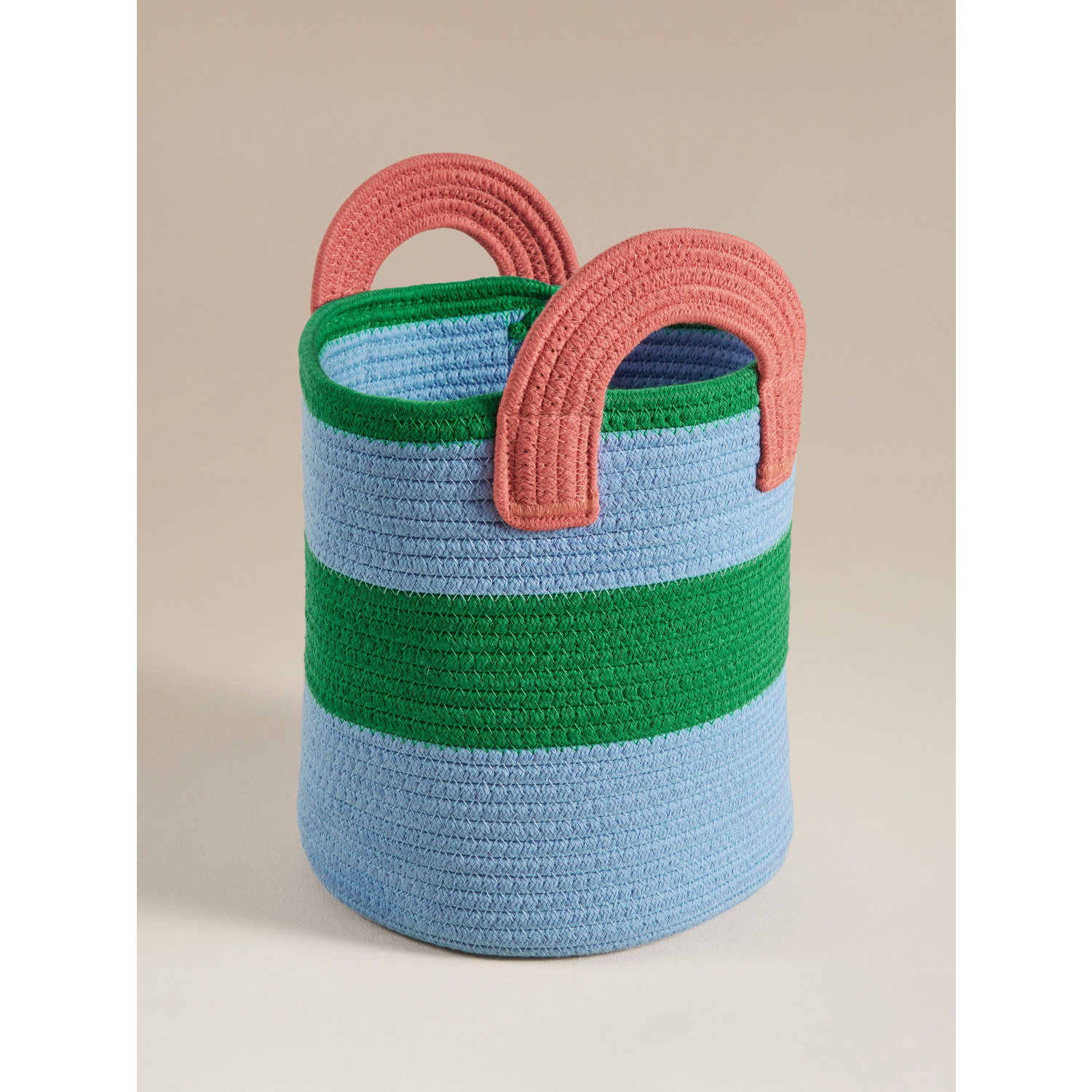 George Blue & Green Striped Woven Storage Basket