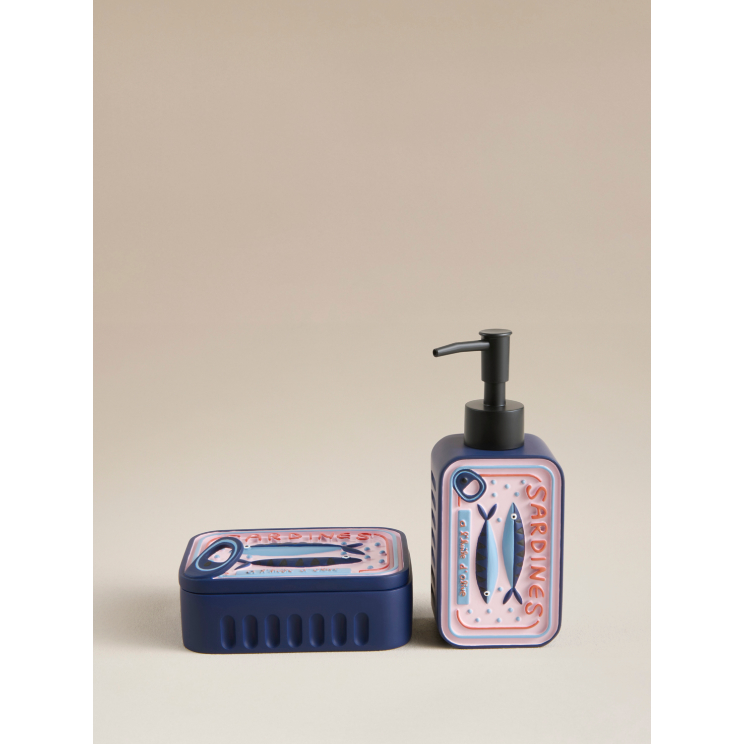 George Blue Sardine Soap Dispenser & Lidded Pot - Set Of 2
