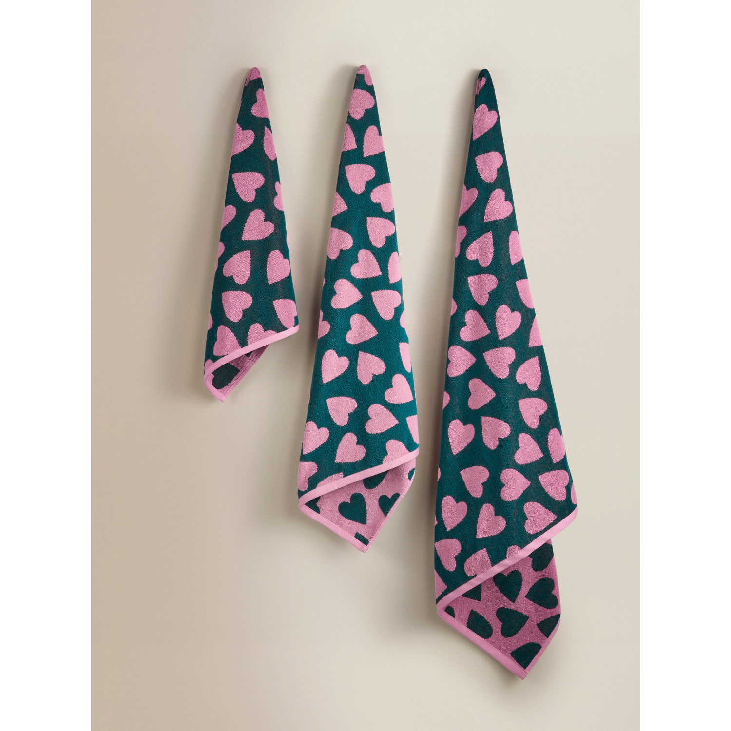 George Pink & Green Green & Pink Hearts Cotton Towel Range