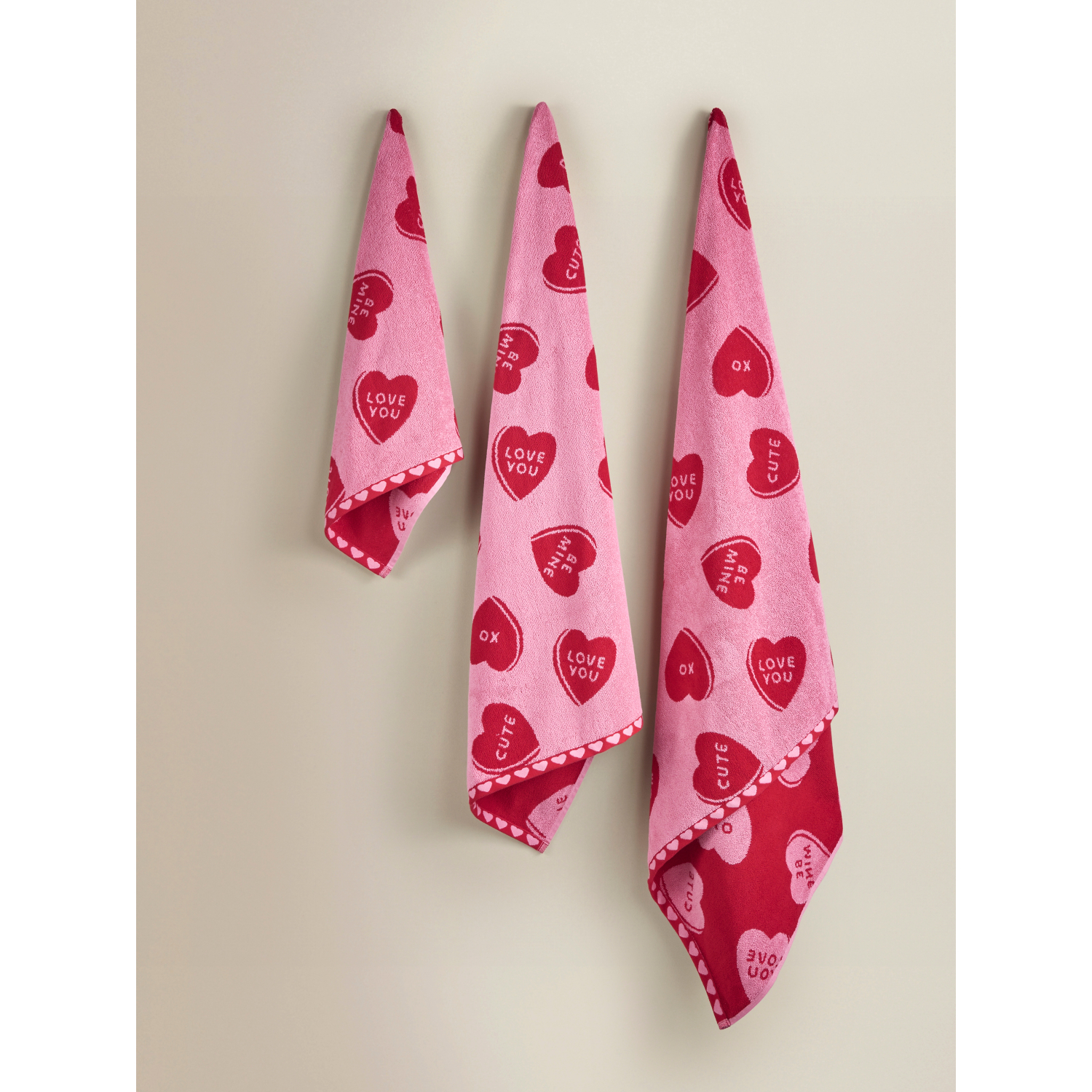 George Red & Pink Hearts Cotton Towel Range