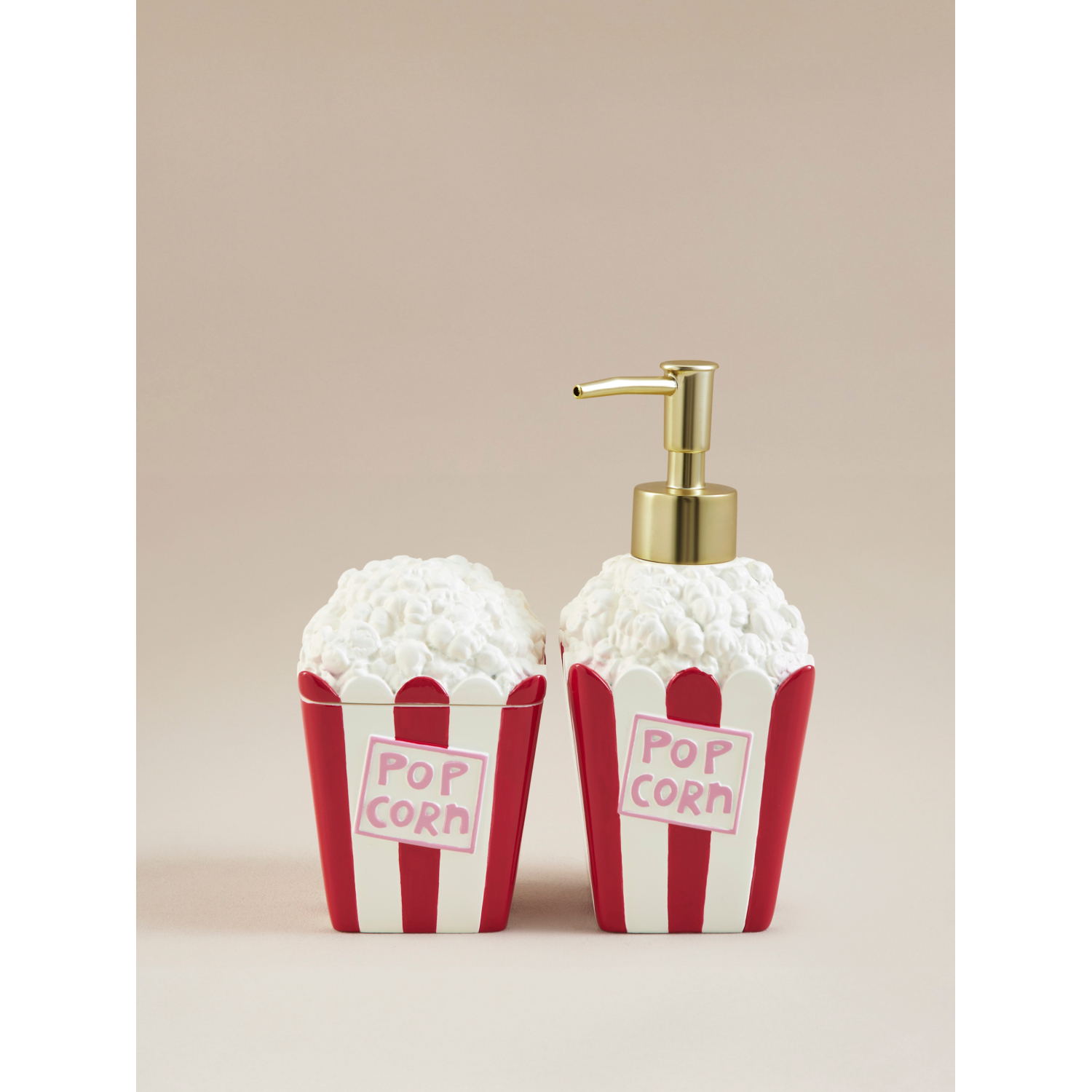 George Red & White Popcorn Soap Dispenser & Lidded Pot - Set Of 2