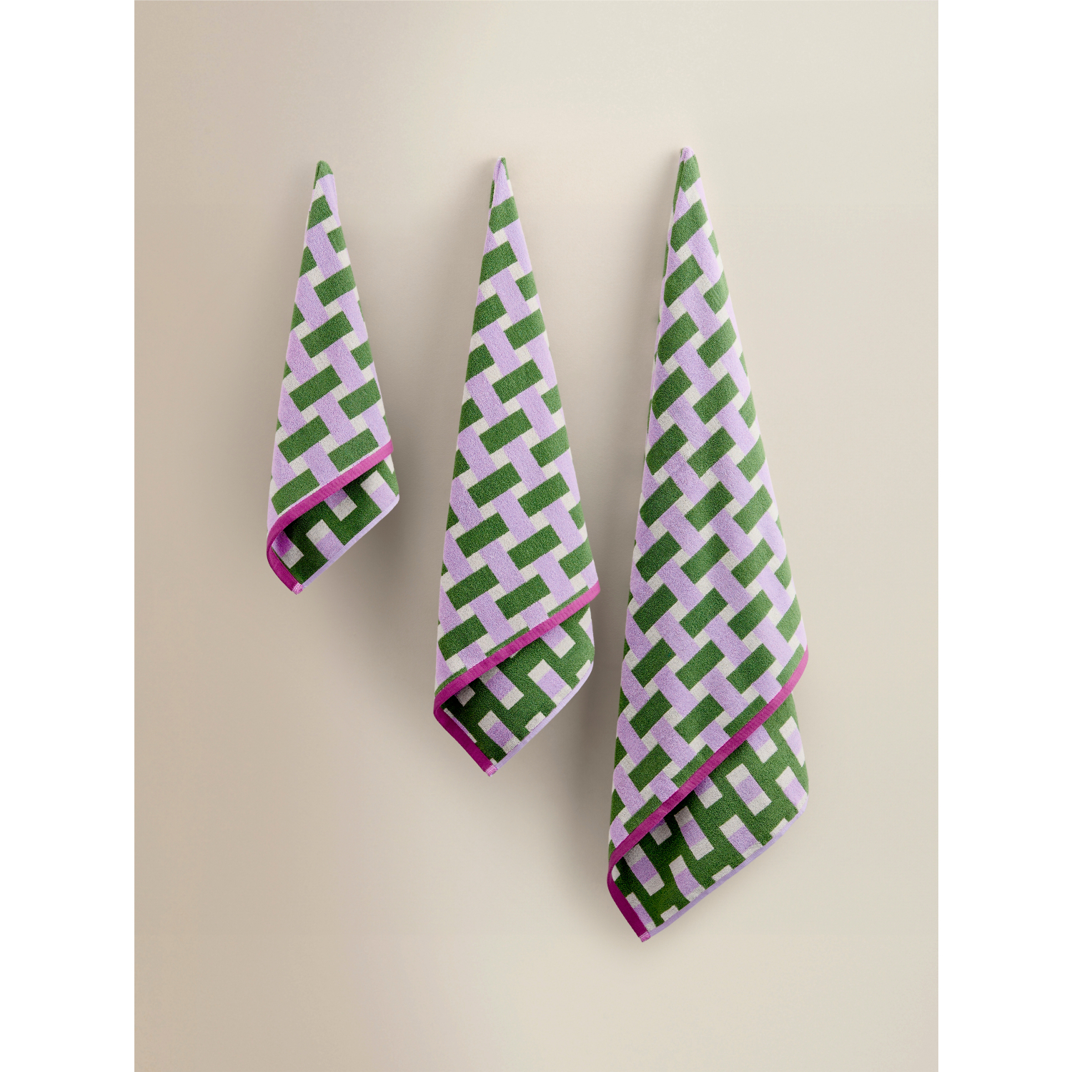 George Multi Green & Lilac Basket Weave Cotton Towel Range