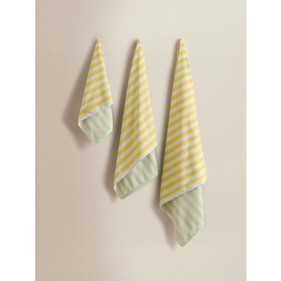 George Yellow & Green Reversible Stripe Cotton Towel Range - Multi