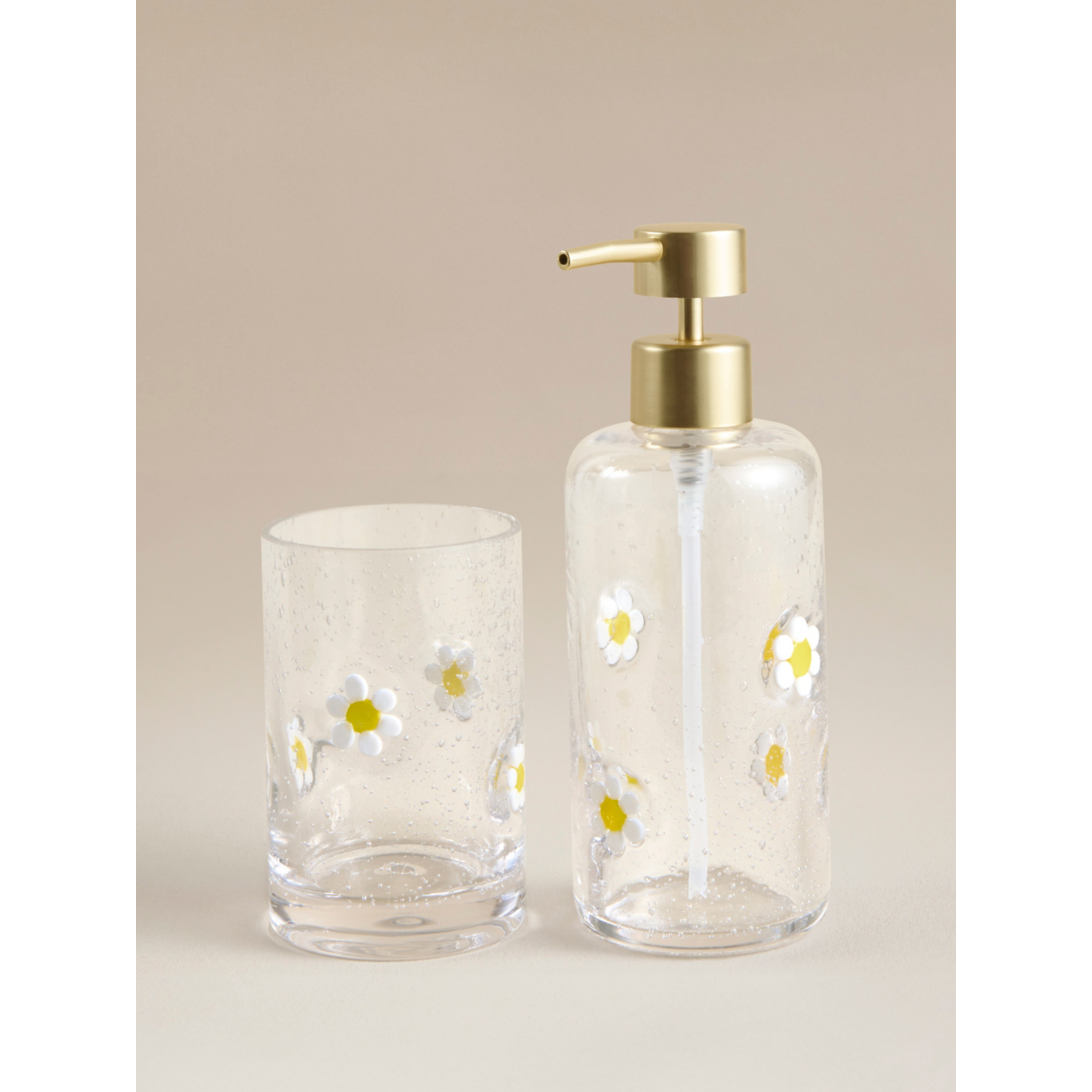 George Multi Daisy Bubble Glass Soap Dispenser & Tumbler Set