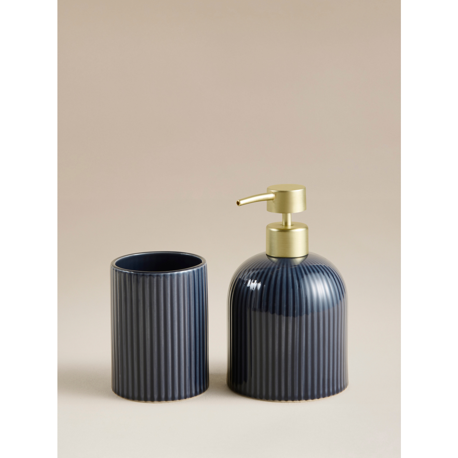 George Blue Dark Ribbed Soap Dispenser & Tumbler Set