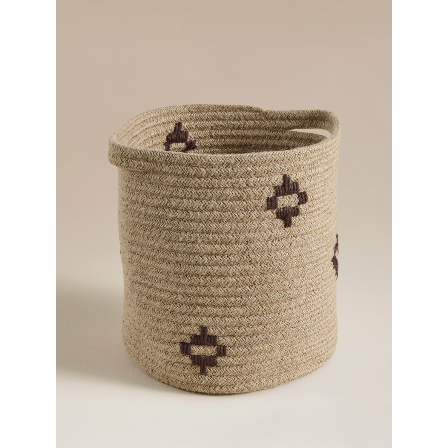 George Beige Geometric Woven Jute Storage Basket