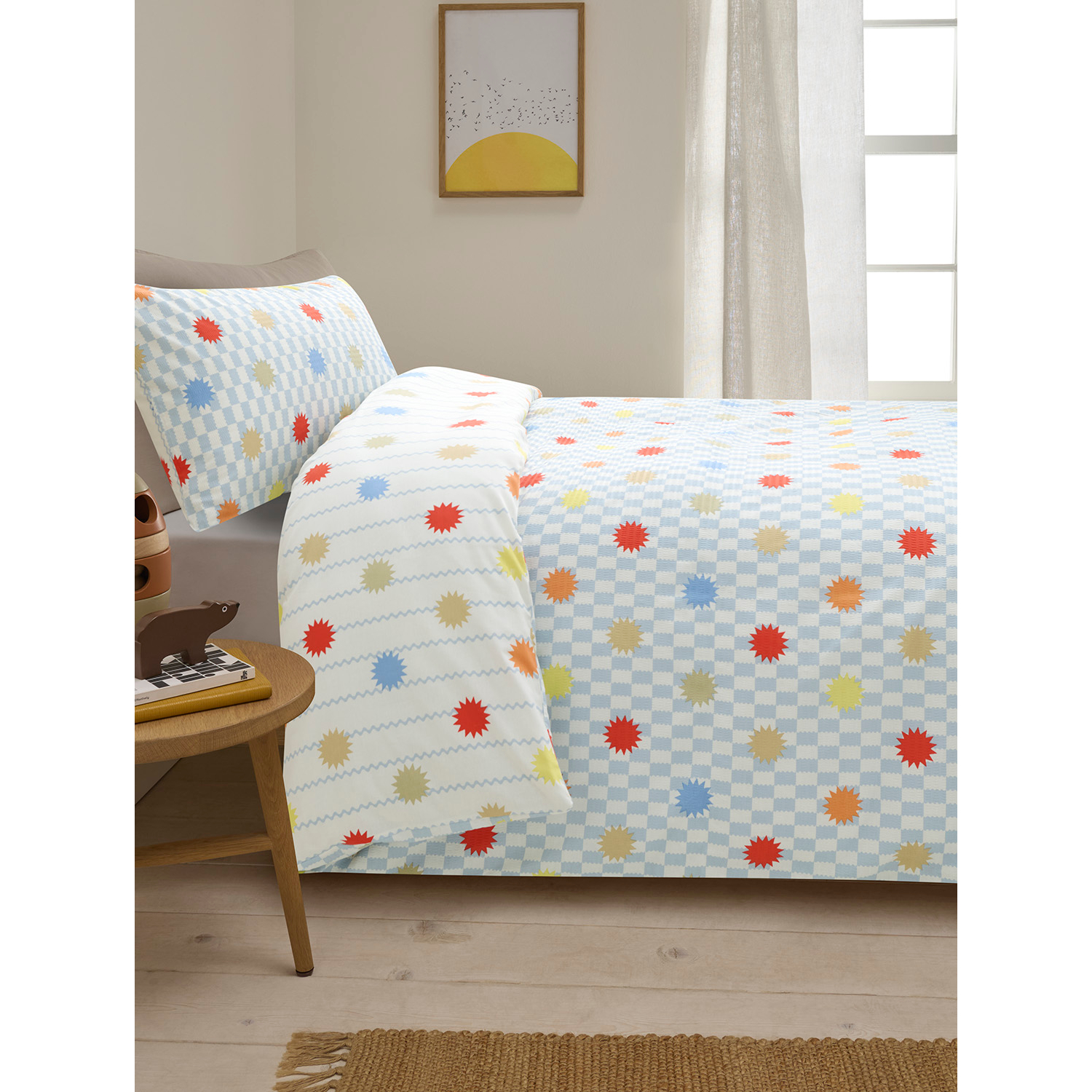 George Multi Blue Check Seersucker Reversible Duvet Set
