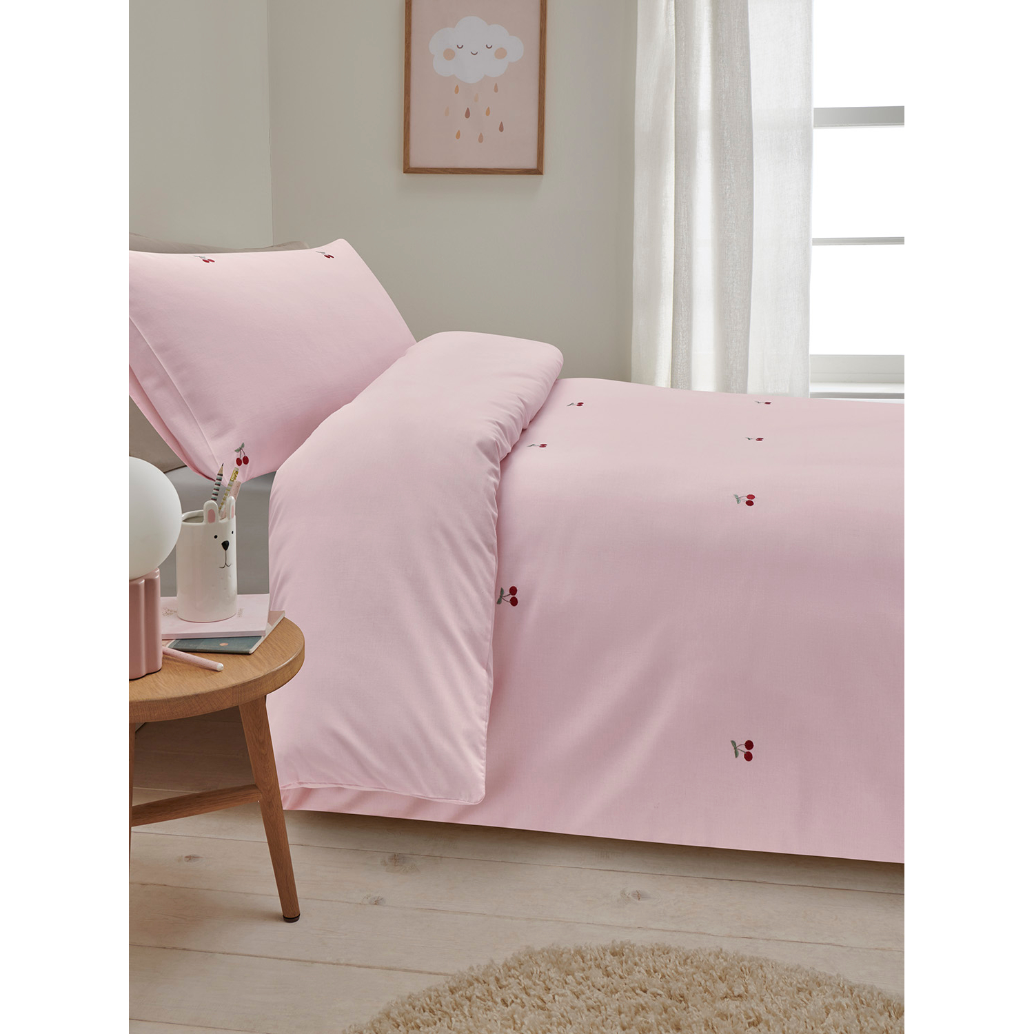 George Pink Cherry Embroidery Reversible Duvet Set