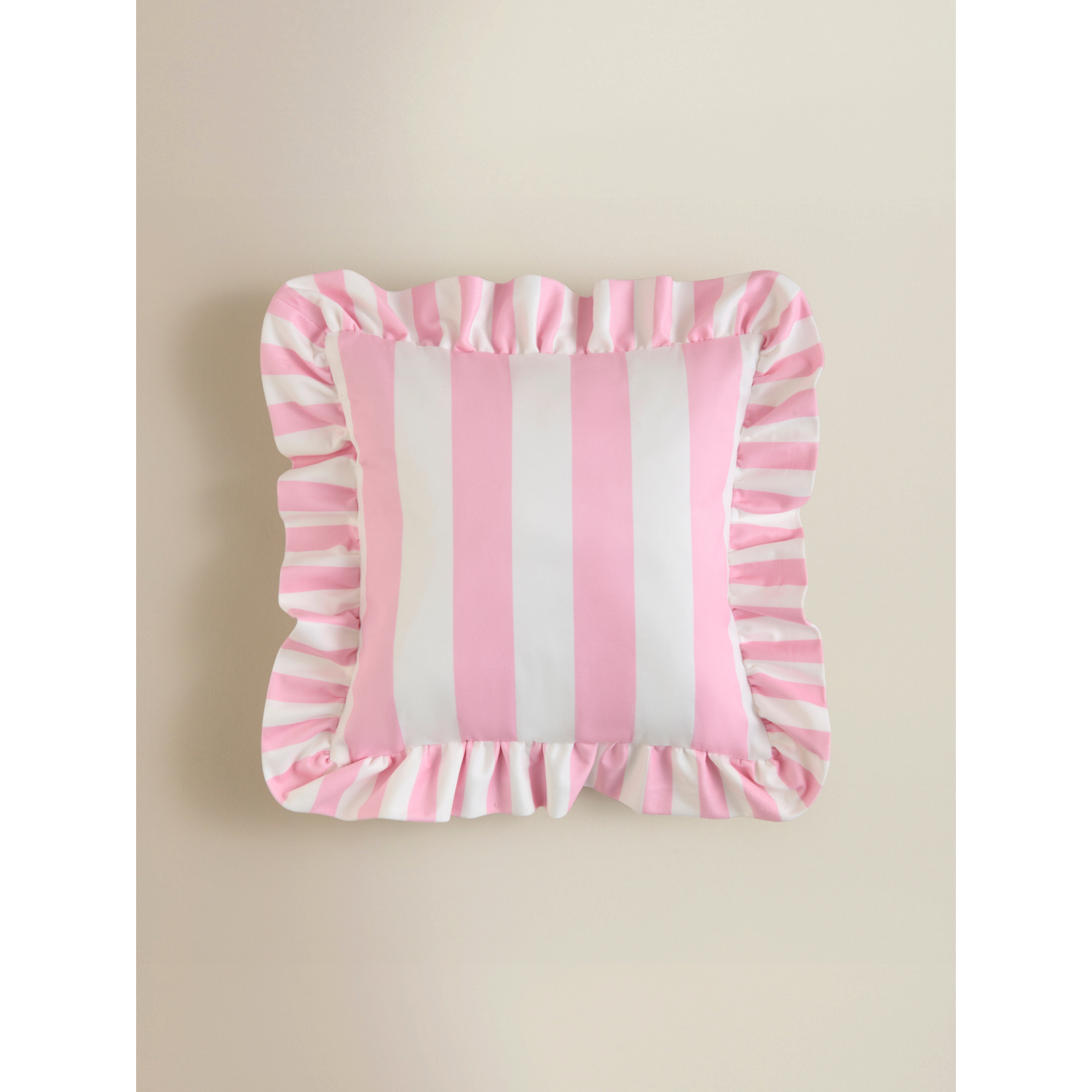 George Pink Stripe Frill Cushion
