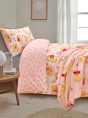 Homemissing Bruin Capybara Dekbedovertrek - Cartoon Beddengoed Set Met Grappige Leuke Bloemen Capibaras Voor Kinderen - Duurzame Sprei Cover Decor Quilt Cover Single